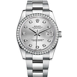 Rolex New Style Datejust Stainless Steel Custom Diamond Bezel & Silver Diamond Dial on Oyster Bracelet