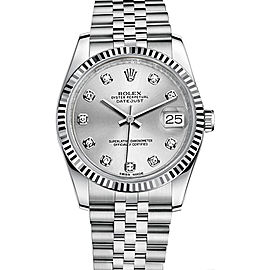 Rolex New Style Datejust Stainless Steel Fluted Bezel & Custom Silver Diamond Dial on Jubilee Bracelet