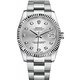 Rolex New Style Datejust Stainless Steel Fluted Bezel & Custom Silver Diamond Dial on Oyster Bracelet