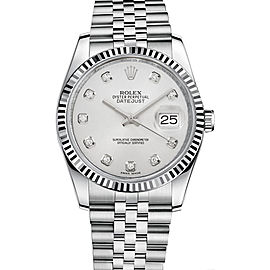 Rolex New Style Datejust Stainless Steel Fluted Bezel & Custom White Diamond Dial on Jubilee Bracelet