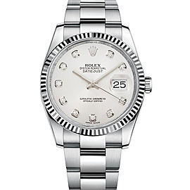 Rolex New Style Datejust Stainless Steel Fluted Bezel & Custom White Diamond Dial on Oyster Bracelet