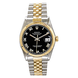 Rolex Men's Datejust Two Tone Fluted Black Roman Dial