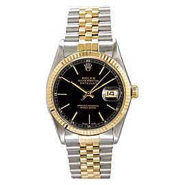 Rolex Men's Datejust Two Tone Fluted Black Index Dial