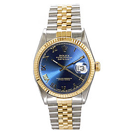 Rolex Men's Datejust Two Tone Fluted Blue Roman Dial