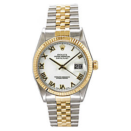 Rolex Men's Datejust Two Tone Fluted White Roman Dial