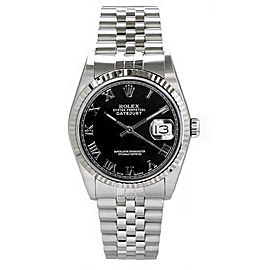 Rolex Men's Datejust Stainless Steel Black Roman Dial