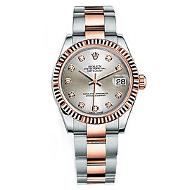 Rolex New Style Datejust Midsize Two Tone Custom Diamond Bezel & Diamond Dial on Oyster Bracelet