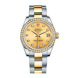 Rolex New Style Datejust Midsize Two Tone Custom Diamond Bezel & Diamond Dial on Oyster Bracelet