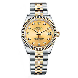 Rolex New Style Datejust Midsize Two Tone Fluted Bezel & Diamond Dial on Jubilee Bracelet