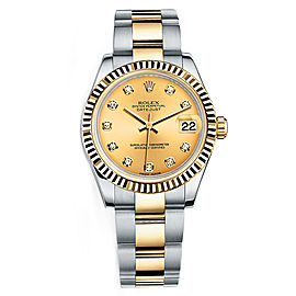 Rolex New Style Datejust Midsize Two Tone Fluted Bezel & Diamond Dial on Oyster Bracelet