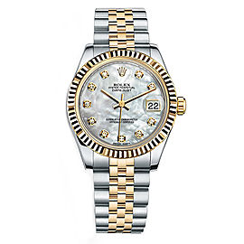 Rolex New Style Datejust Midsize Two Tone Fluted Bezel & Diamond Dial on Jubilee Bracelet