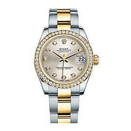 Rolex New Style Datejust Midsize Two Tone Custom Diamond Bezel & Diamond Dial on Oyster Bracelet