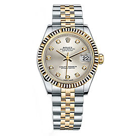 Rolex New Style Datejust Midsize Two Tone Fluted Bezel & Diamond Dial on Jubilee Bracelet