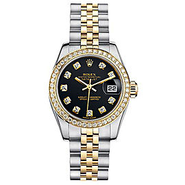 Rolex Women's New Style Two-Tone Datejust with Custom Diamond Bezel and Black Diamond Dial