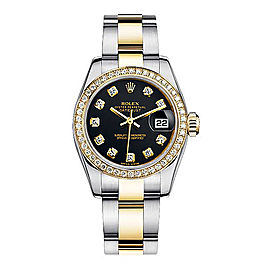 Rolex Women's New Style Two-Tone Datejust with Custom Black Diamond Dial on Oyster Band