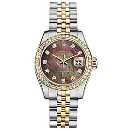 Rolex Women's New Style Two-Tone Datejust with Custom Diamond Bezel and Black Mother of Pearl Diamond Dial