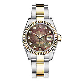 Rolex Women's New Style Two-Tone Datejust with Custom Dark Mother of Pearl Diamond Dial and Bezel on Oyster Band