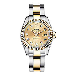 Rolex Women's New Style Two-Tone Datejust with Custom Champagne Diamond Dial and Bezel on Oyster Band