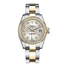 Rolex Women's New Style Two-Tone Datejust with Custom Silver Diamond Dial on Oyster Band