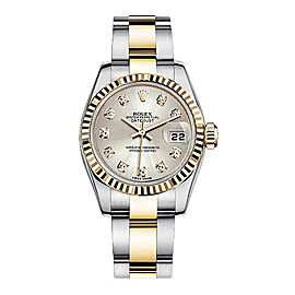 Rolex Women's New Style Two-Tone Datejust with Custom Silver Diamond Dial and Bezel on Oyster Band