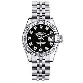 Rolex Women's New Style Steel Datejust with Custom Diamond Bezel and Black Diamond Dial