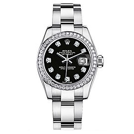 Rolex Women's New Style Steel Datejust Oyster Band with Custom Diamond Bezel and Black Diamond Dial