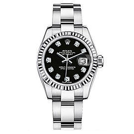 Rolex Women's New Style Steel Datejust Oyster Band with Black Diamond Dial