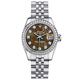 Rolex Women's New Style Steel Datejust with Custom Diamond Bezel and Black Mother of Pearl Diamond Dial