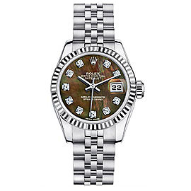 Rolex Women's New Style Steel Datejust with Custom Black Mother of Pearl Diamond Dial