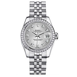 Rolex Women's New Style Steel Datejust with Custom Diamond Bezel and Silver Diamonds Dial