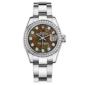 Rolex Women's New Style Steel Datejust Oyster Band with Custom Diamond Bezel and Black Mother of Pearl Diamond Dial