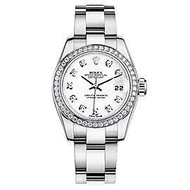 Rolex Women's New Style Steel Datejust Oyster Band with Custom Diamond Bezel and White Diamond Dial