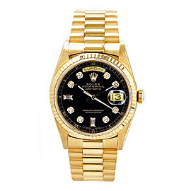 Rolex Men's President Yellow Gold Fluted Custom Black Diamond Dial