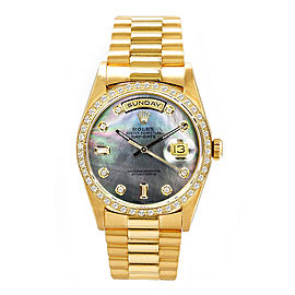 Rolex Men's President Yellow Gold Custom Diamond Bezel & Mother of Pearl Diamond Dial