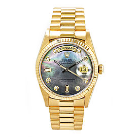 Rolex Men's President Yellow Gold Fluted Custom Dark Mother of Pearl Diamond Dial