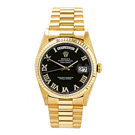 Rolex Men's President Yellow Gold Fluted Black Roman Dial