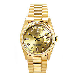 Rolex Men's President Yellow Gold Fluted Custom Champagne Diamond Dial