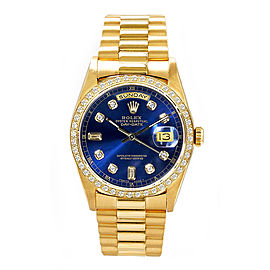 Rolex Men's President Yellow Gold Custom Diamond Bezel & Blue Diamond Dial