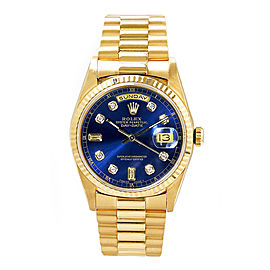 Rolex Men's President Yellow Gold Fluted Custom Blue Diamond Dial