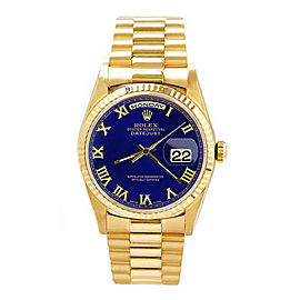 Rolex Men's President Yellow Gold Fluted Blue Roman Dial