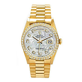 Rolex Men's President Yellow Gold Custom Mother of Pearl Diamond Dial and Diamond Bezel