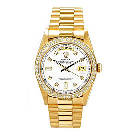 Rolex Men's President Yellow Gold Custom Diamond Bezel & White Diamond Dial