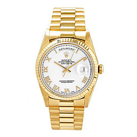 Rolex Men's President Yellow Gold Fluted White Roman Dial