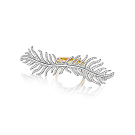 18K Gold Phoenix DoubleFeather Center Pave Diamond Ring