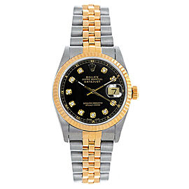 Rolex Women's Datejust Midsize Two Tone Fluted Custom Black Diamond Dial