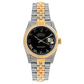 Rolex Women's Datejust Midsize Two Tone Fluted Black Roman Dial