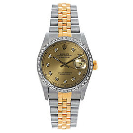 Rolex Women's Datejust Midsize Two Tone Custom Diamond Bezel Champagne Diamond Dial