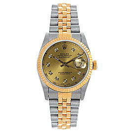 Rolex Women's Datejust Midsize Two Tone Fluted Custom Champagne Diamond Dial