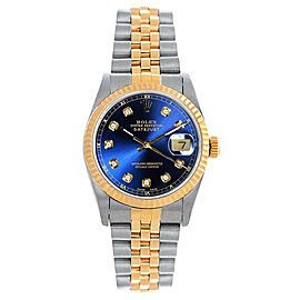 Rolex Women's Datejust Midsize Two Tone Fluted Custom Blue Diamond Dial