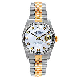 Rolex Women's Datejust Midsize Two Tone Custom Diamond Bezel Mother of Pearl Dial